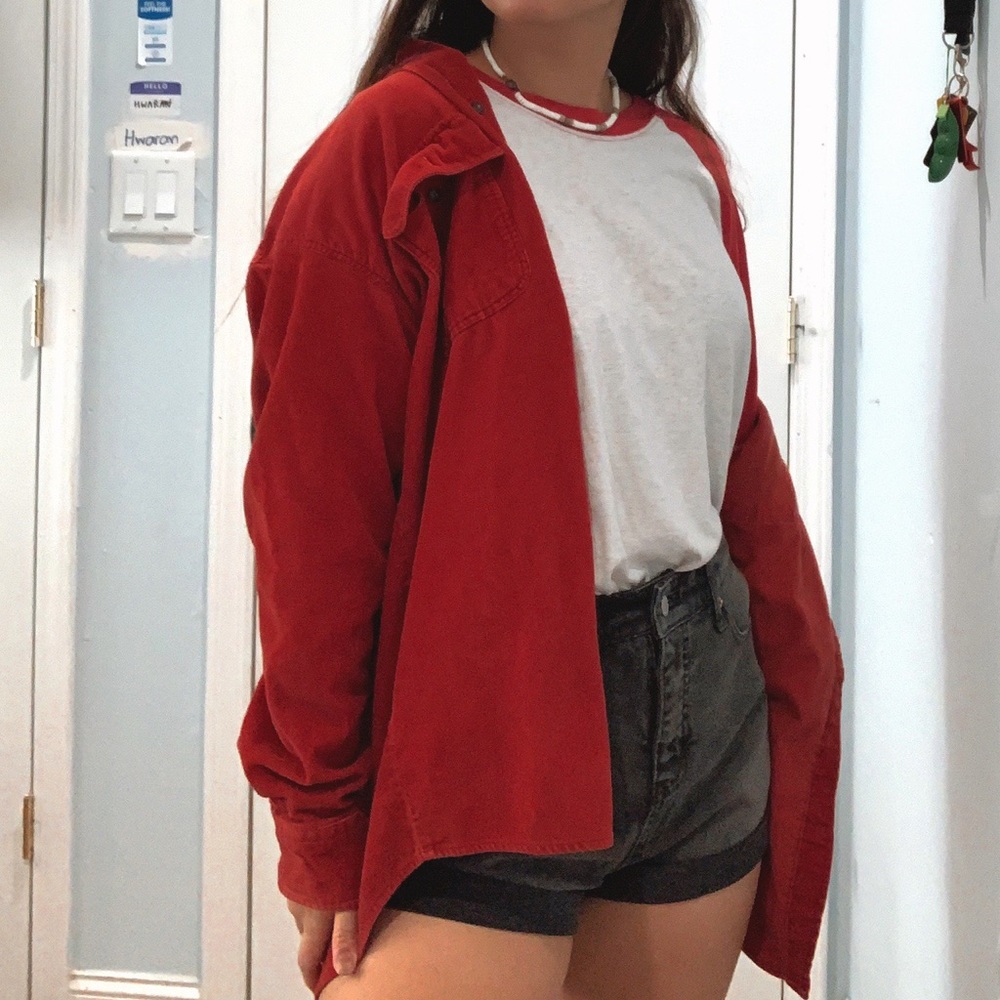 vintage red & white long sleeved shirt